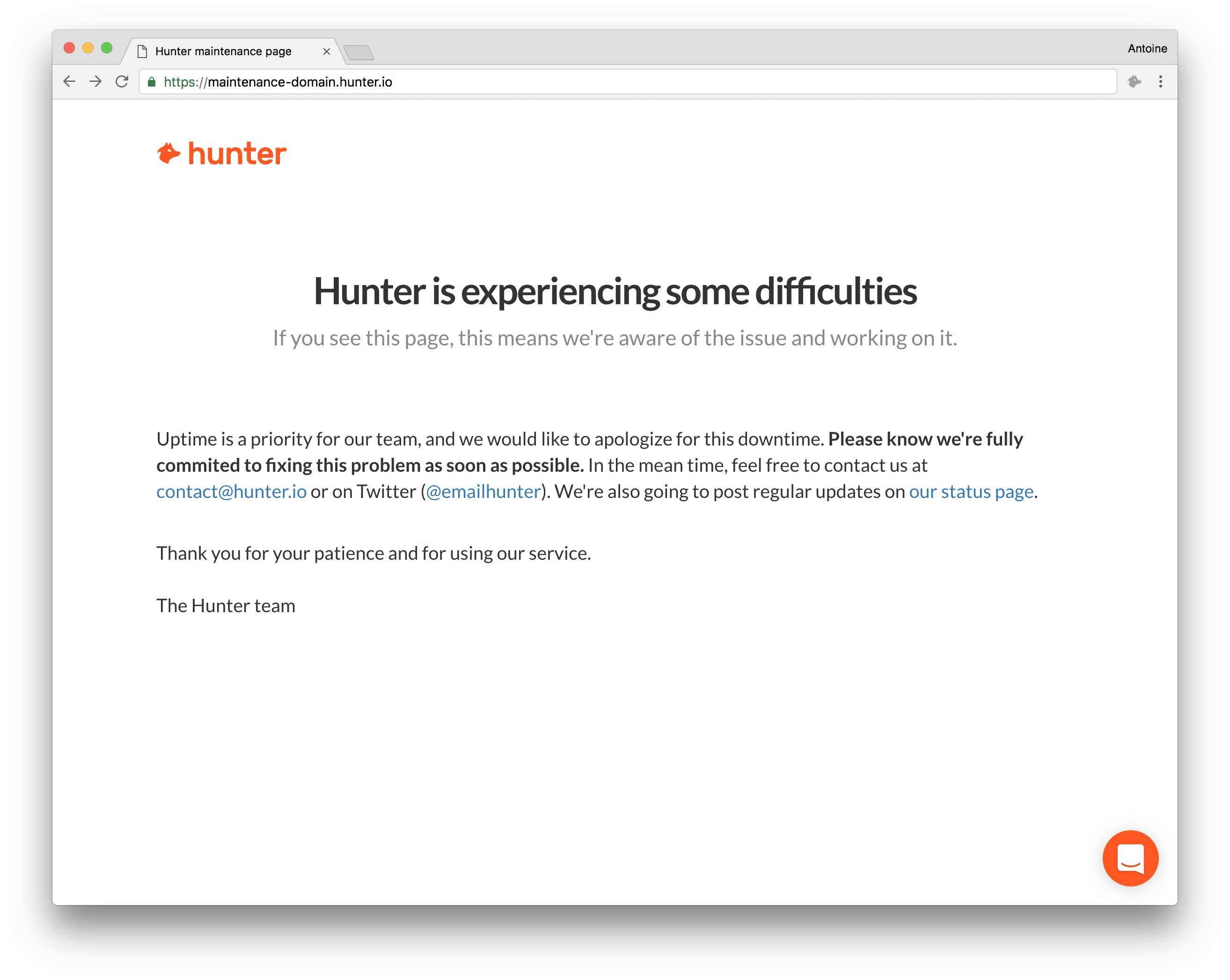 The maintenance page we use at Hunter